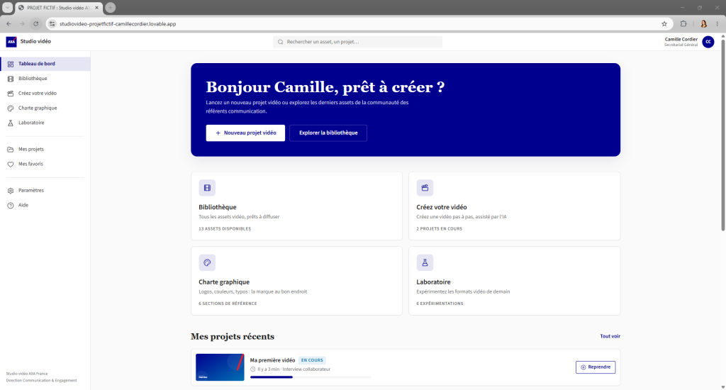 Lovable - Projet fictif - Studio vidéo AXA France - Accueil