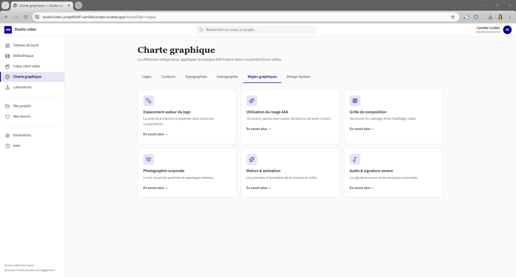 Lovable - Projet fictif - Studio vidéo AXA France - Charte graphique - Regles